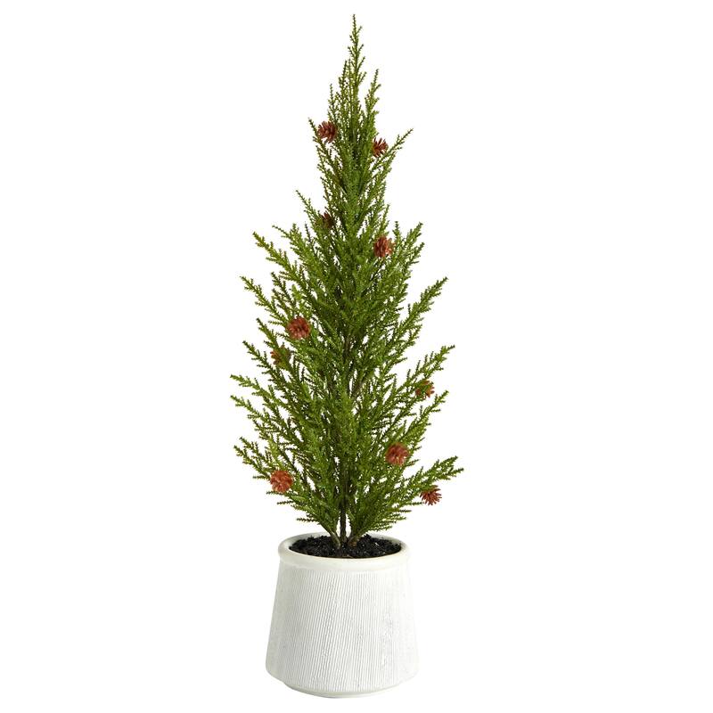 20'' Cedar Pine Artificial Tree in Decorative White Planter