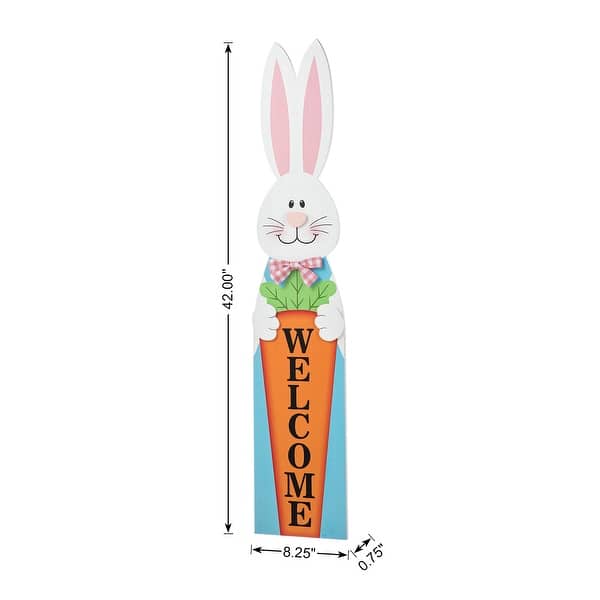 dimension image slide 0 of 2, Glitzhome 42"H Easter Wooden Metal Carrot Bunny Porch Sign Spring Gifts