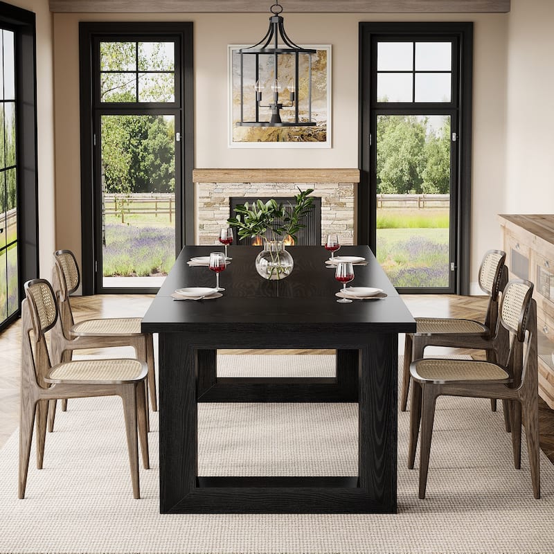 Farmhouse Dining Table for 4-6 People, 63-Inch Wood Kitchen Table