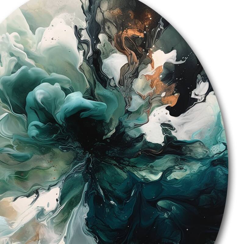Designart "Green White Marbled Artistry II" Modern Geometric Metal Round Wall Art