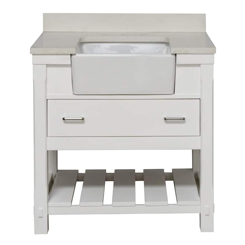 KitchenBathCollection Charlotte 36" Farmhouse Bathroom Vanity with Quartz Top
