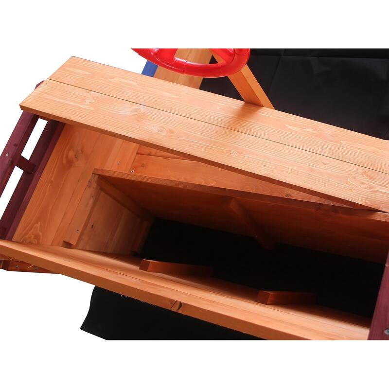 Sandbox with Cover,Wood Ship Sandbox with Rudder,Storage Bench and Seat