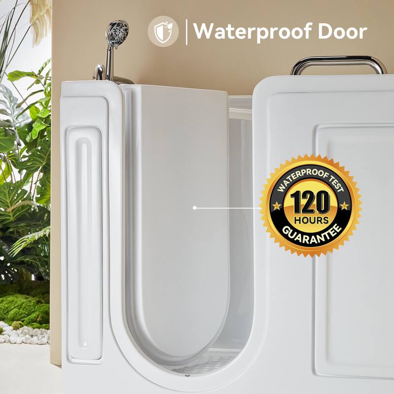 HOROW 52.5 x 26.5 Inch Left Drain Quick Fill Walk In Soaking Bathtub in White with Chrome Trim