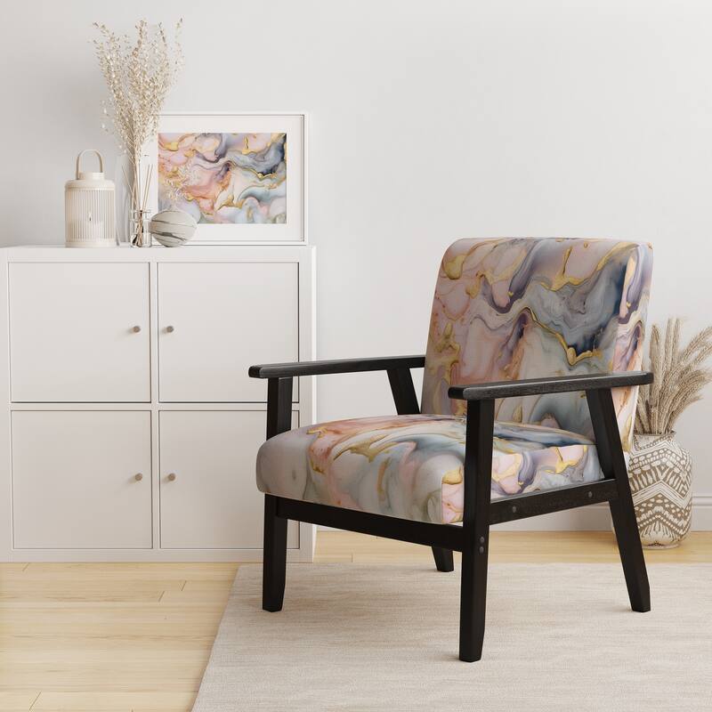 Designart "Segment Layers of Marbled Rock" Upholstered Fractals Accent Chair and Arm Chair - Arm Chair - Pink & Gold