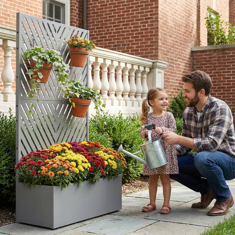 Raised Garden Bed Planter with Trellis Movable Planter Box with Lockable Wheels