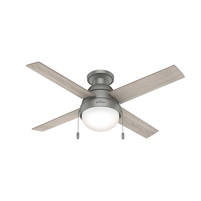 Hunter 44" Orchid Matte Silver Low Profile Ceiling Fan with LED Light Kit and Pull Chain