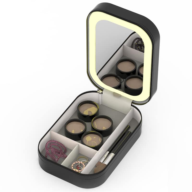 Portable Makeup Case with Rechargeable LED Mirror