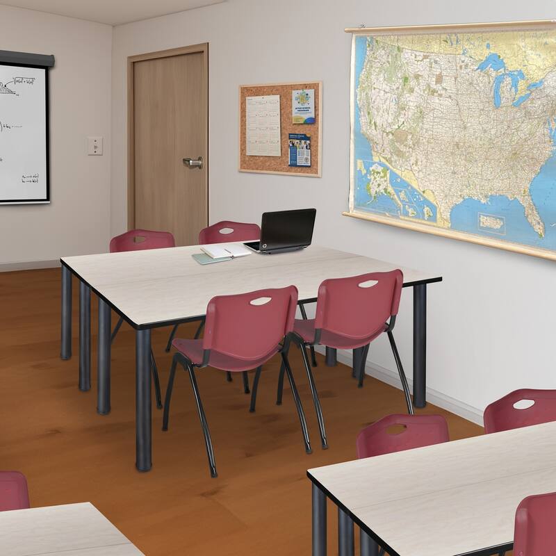 60" x 24" Kee Training Table- Maple/ Black & 2 'M' Stack Chairs- Burgundy