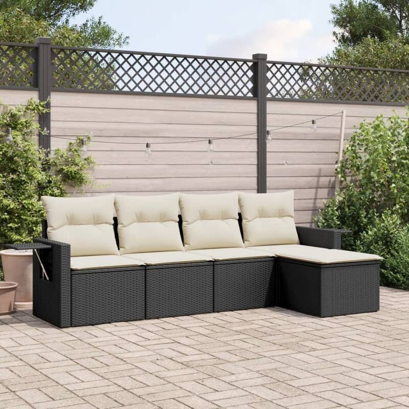 vidaXL Garden Sofa Set Black - 21.7 x 21.7 x 14.6 - Black and cream 5 Piece Set Without table