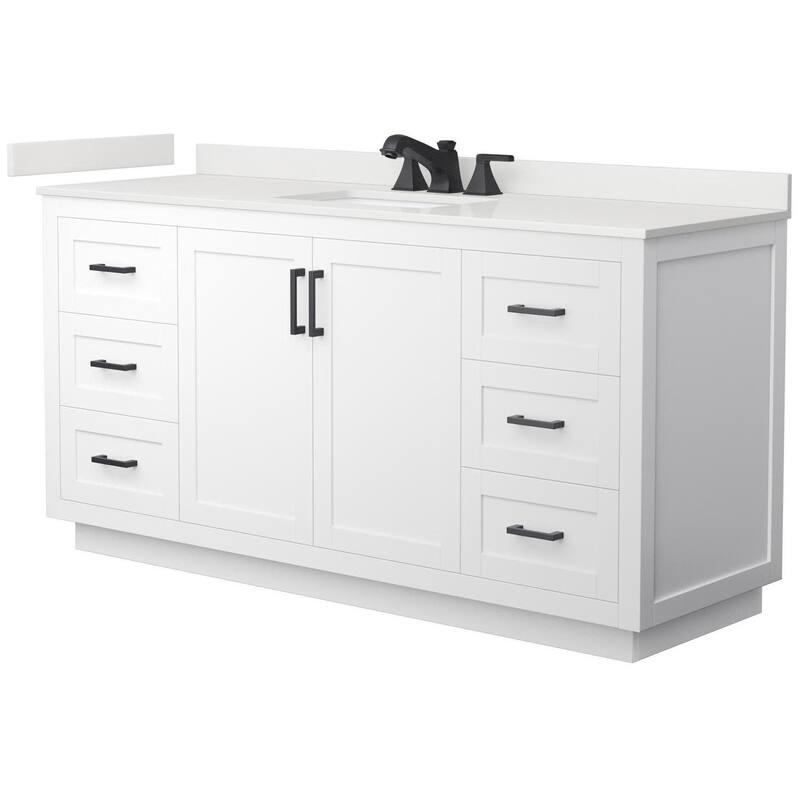 Wyndham Collection WCF292966S-QTZ-US3MXX Miranda 66" Free Standing - White / White Quartz Top / Matte Black Hardware