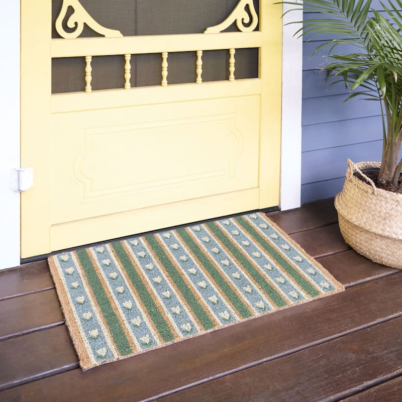 Floral Stripe Classic 18" x 30" Doormat - 18" x 30" - 18" x 30" - Blue