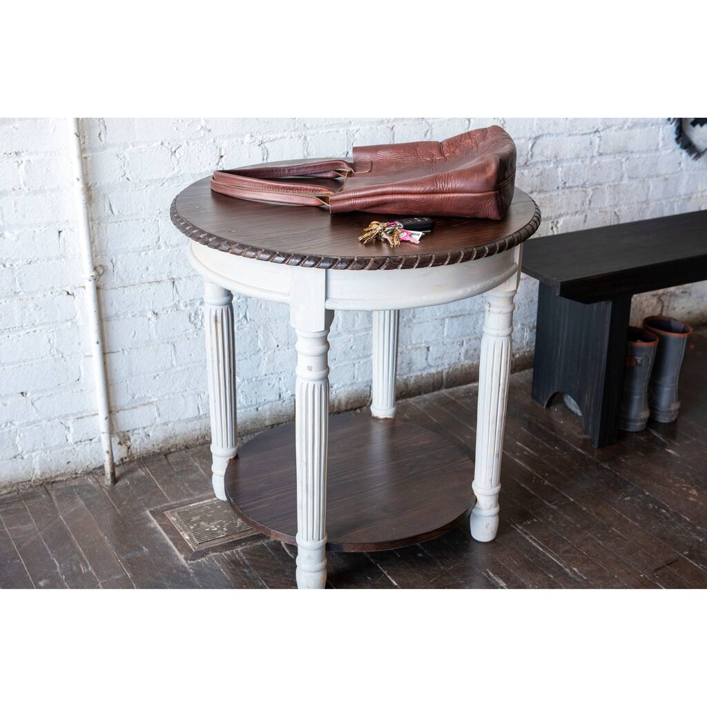 El Paso Import Handmade Greek Goddess Pine Round Table w/Shelf, White - 28"L x 28"W x 28"H