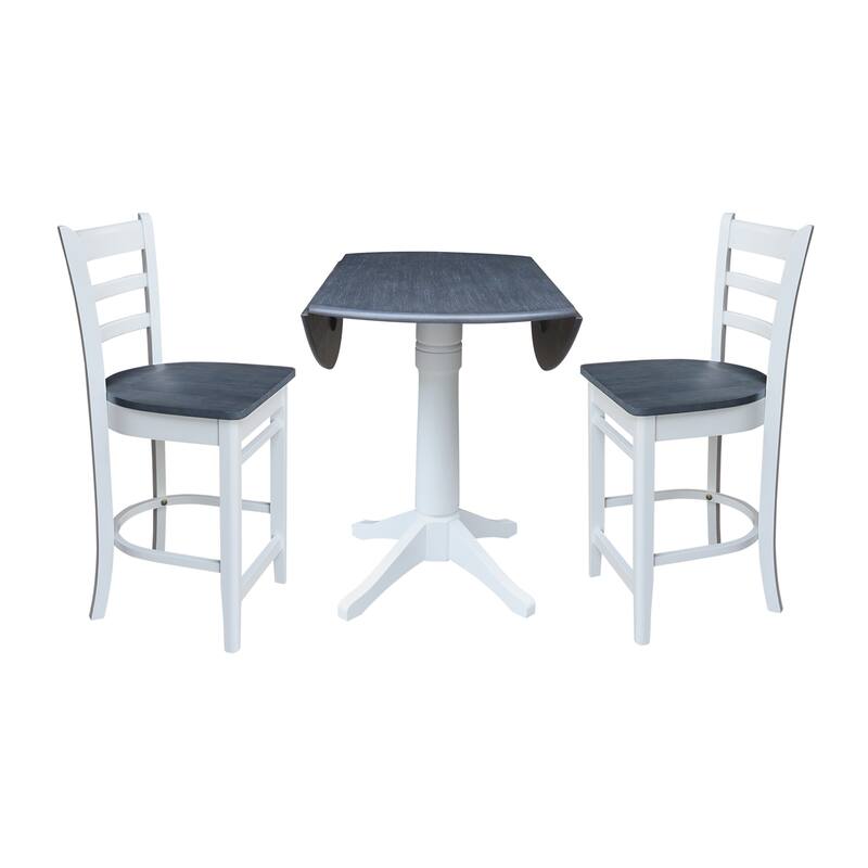 42" Round Top Dual Drop Leaf Pedestal Table with Stools
