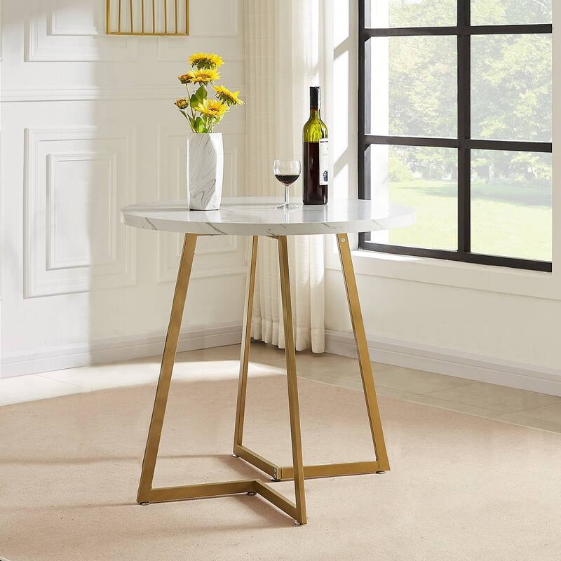 Javlergo 31.5" Round Dining Table Modern Leisure Table with Metal Leg - Gold