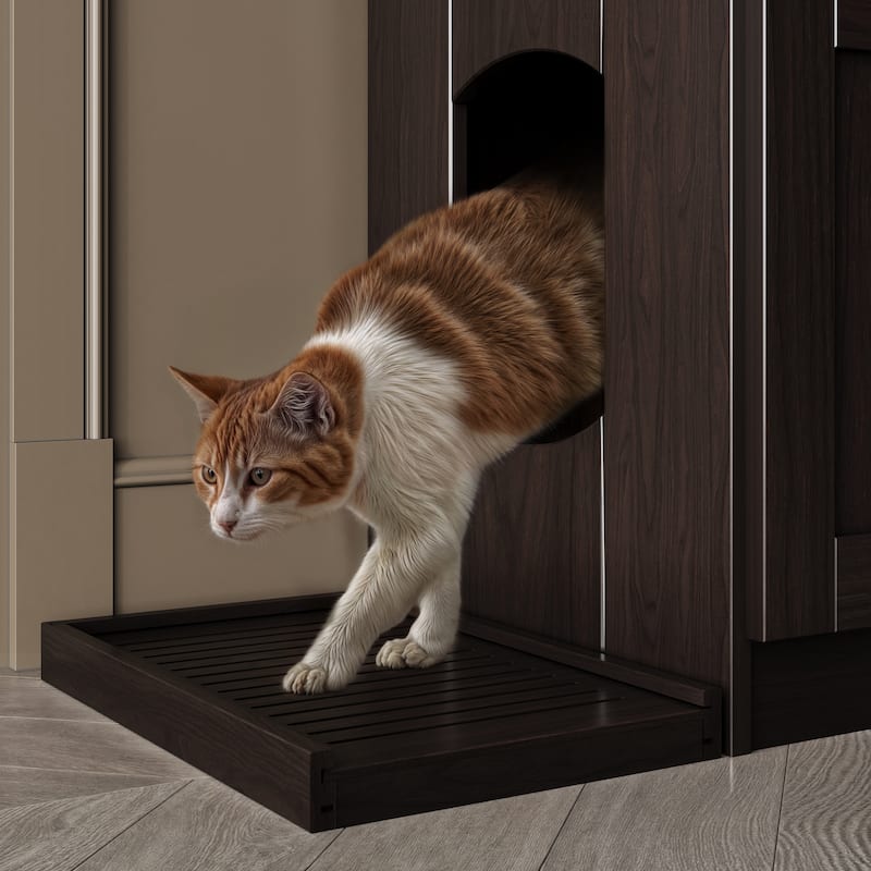 Palace Imports 100% Solid Wood Ziva 2-Door Cat Litter Box Enclosure with 2-Drawers and Litter Catch