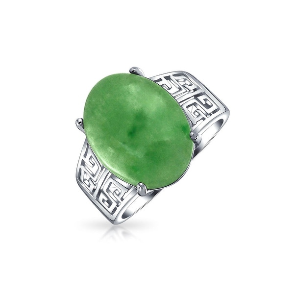 Oval Dyed Green Jade Greek Key Filigree Band Ring 925 Sterling Silver. Opens flyout.