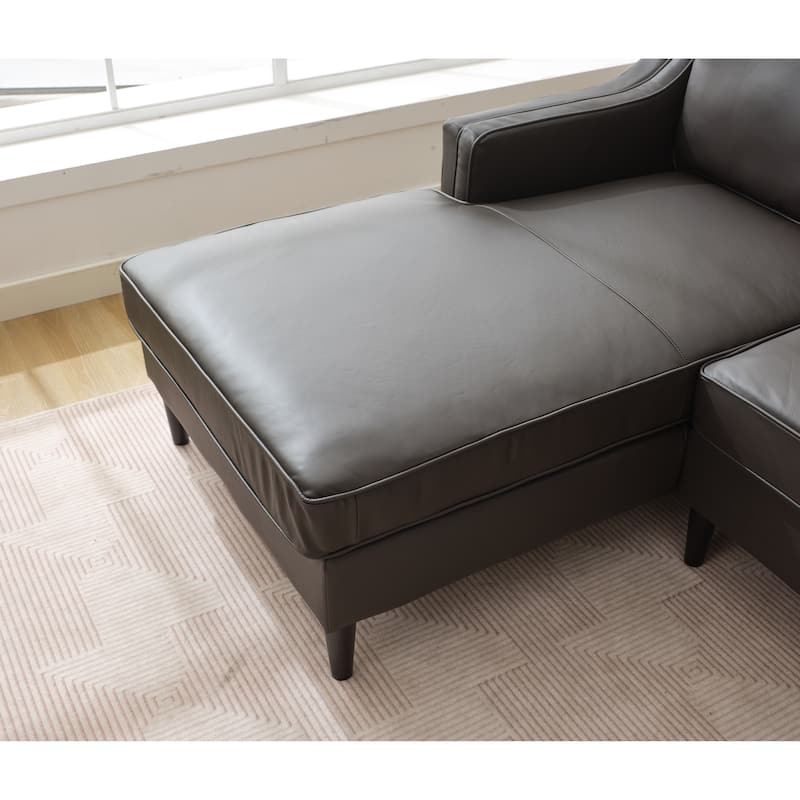 94.5" Genuine Leather L-Shaped Sectional Sofa with Left Chaise Lounge and Modern Design