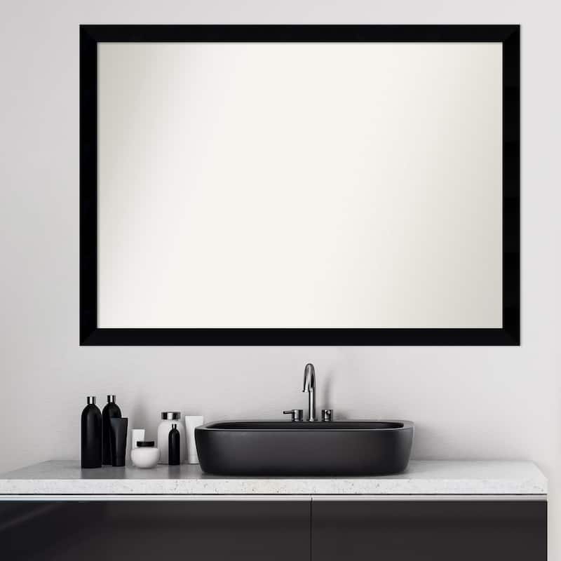 Non-Beveled Wood Bathroom Wall Mirror - Black Museum Frame - Black Museum