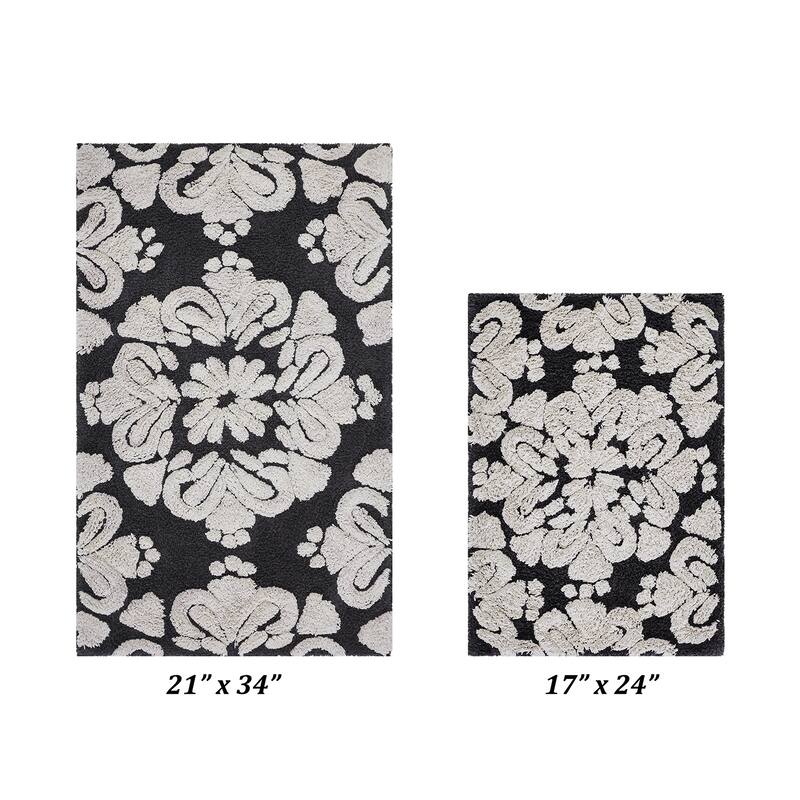 Better Trends Medallion Collection 100% Cotton 2-Pc Set Bathroom Rugs-Soft & Super Absorbent, Non-Skid Latex, Machine Washable