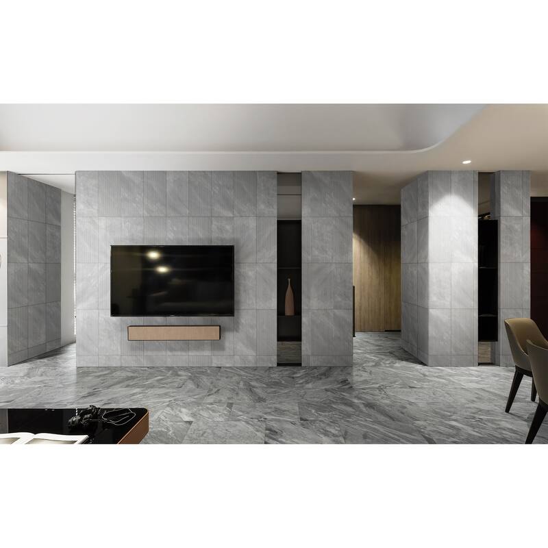 Roomfitters Carrara Marble Tile, OL Textured 3D Fluted Natural Stone for Wall, Genuine Marble, 4-Piece Box, Gray