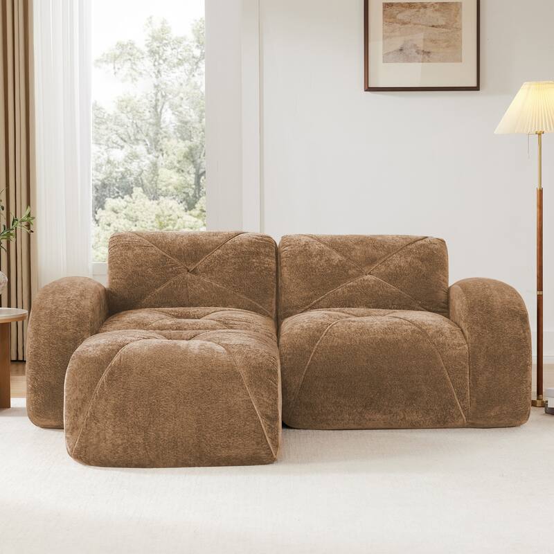 Velvet Tufted Loveseat Sofa Modular Couch, Boneless Deep Seat 2-Seater Couch, Available with/without Ottoman
