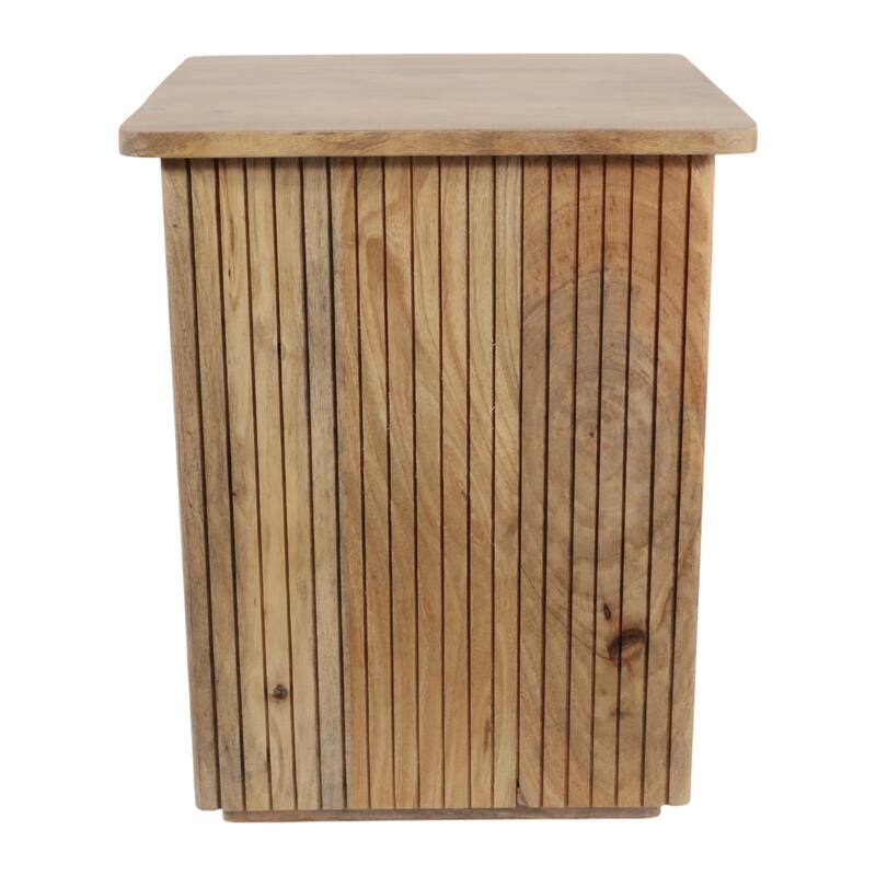 Mango Wood Slatted Panel Design Side Table - Brown, 20 in. - 20.0"