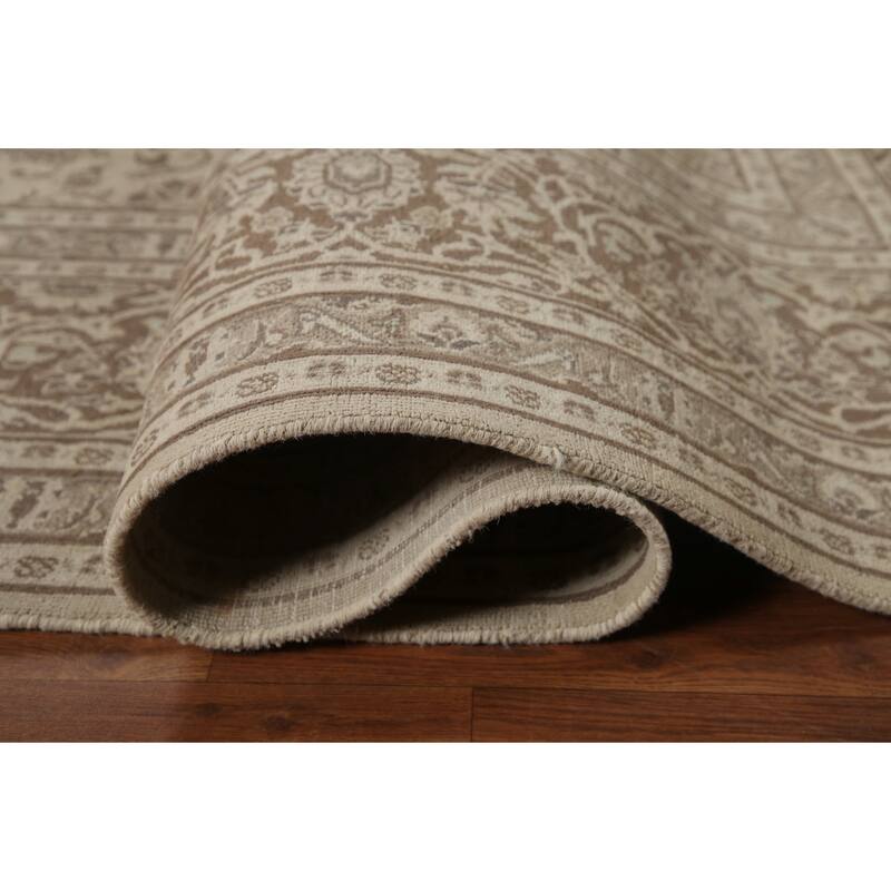 Hand Knotted Oriental 100% Wool Carpet Traditional Floral Beige & Ivories Mashad Area Rug - 12' 4'' X 9' 6''