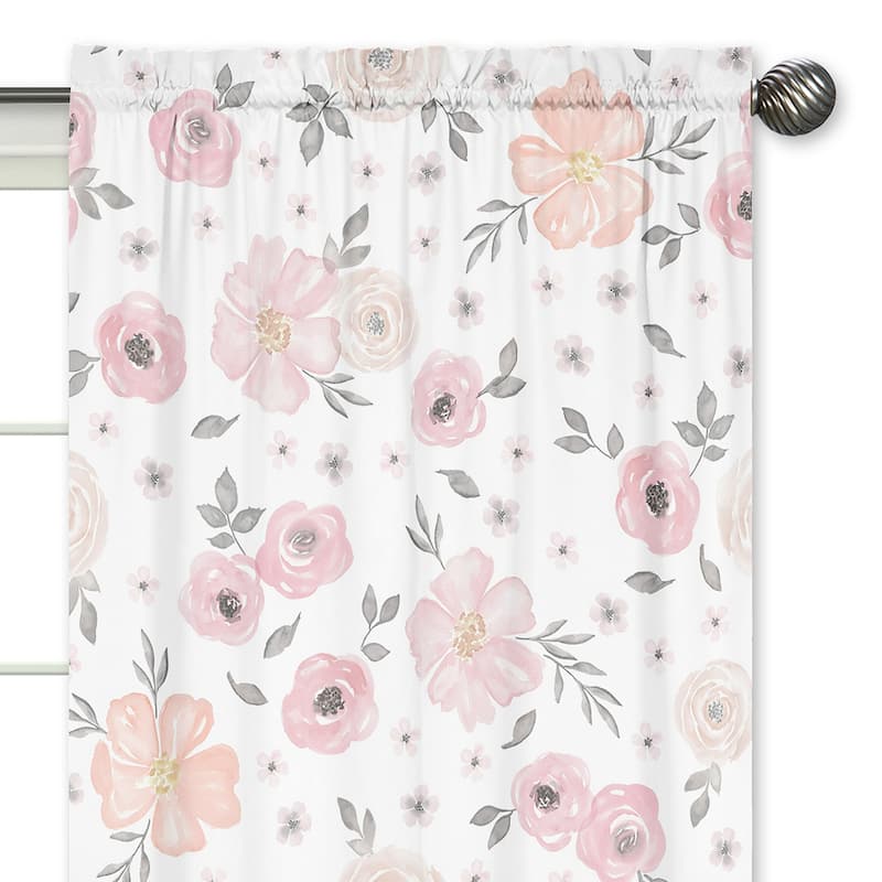 Sweet Jojo Designs Blush Pink, Grey and White Watercolor Floral Collection 84-inch Window Treatment Curtain Panel Pair