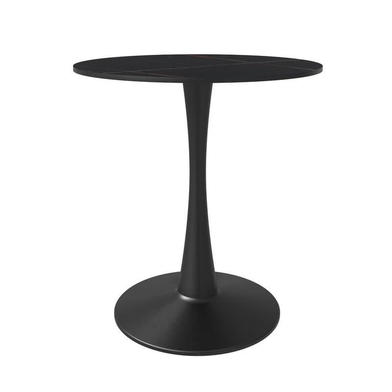 Bristol 27" Round Minimalist Dining Table Sintered Stone Top & Black Iron Pedestal Base for Kitchen & Dining Room
