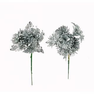 Glitter Xmas Pick, Silver, Set of 12 - 8"