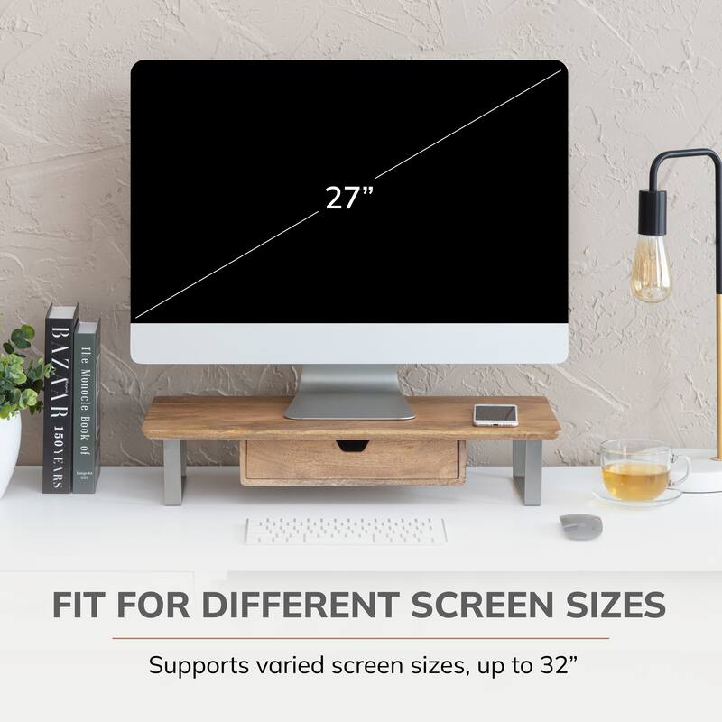 Jani Wood Monitor Stand Riser Desk - Ergonomic Design Stand, Desktop Organizer Table for Home, Office Workspace, Gaming Desk