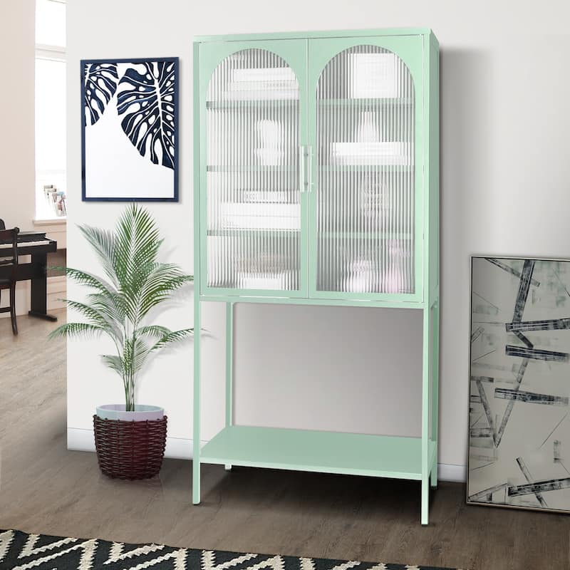 Adjustable Shelves Cabinet with 2 Glass Arched Doors