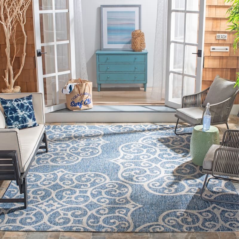 SAFAVIEH Courtyard Judy Indoor/ Outdoor Waterproof Patio Backyard Rug - 5'5" x 7'7" - Navy/Grey