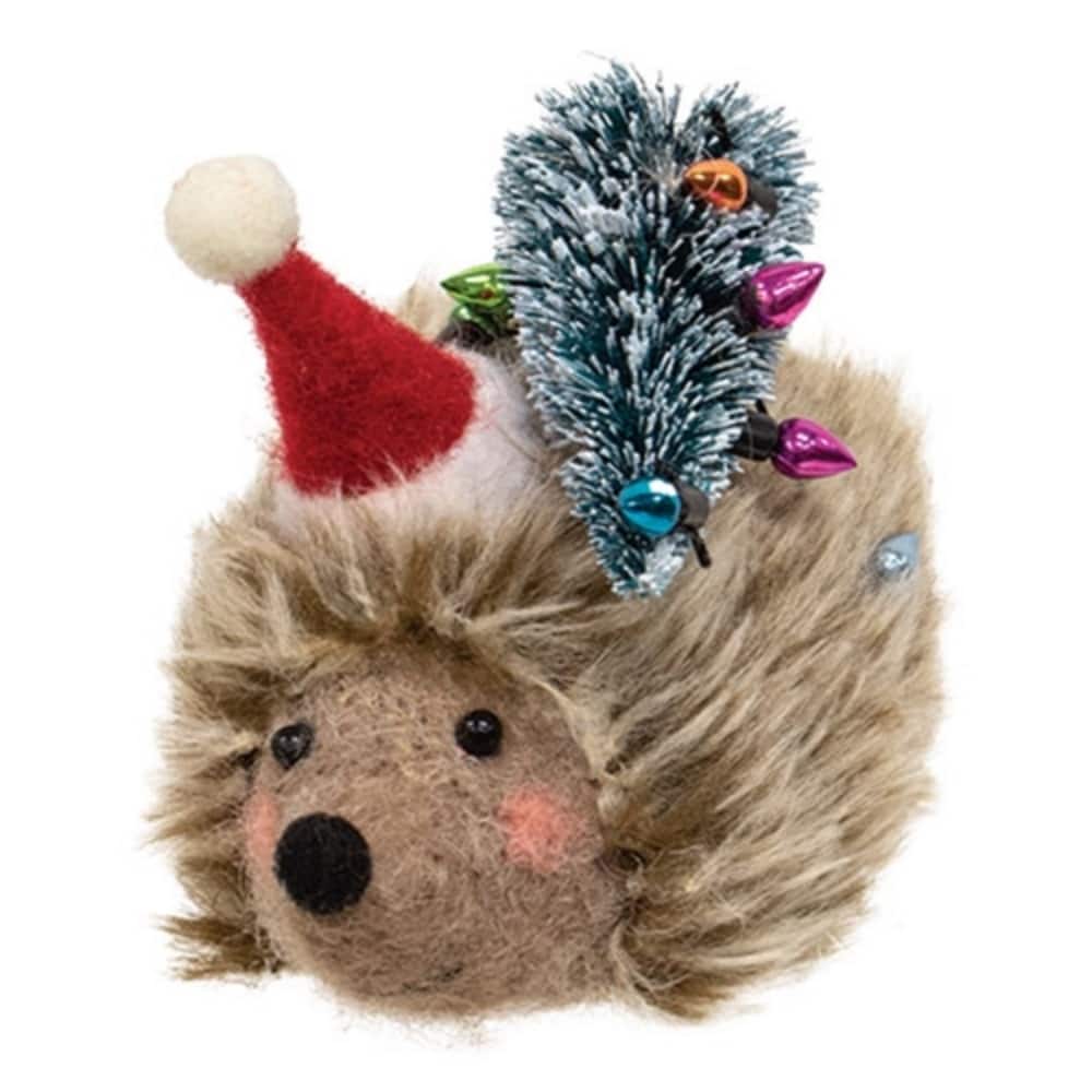 Hedgehog with Lights and Tree Felted Ornament for Christmas Tree - 3.50" x 2.25" x 3"