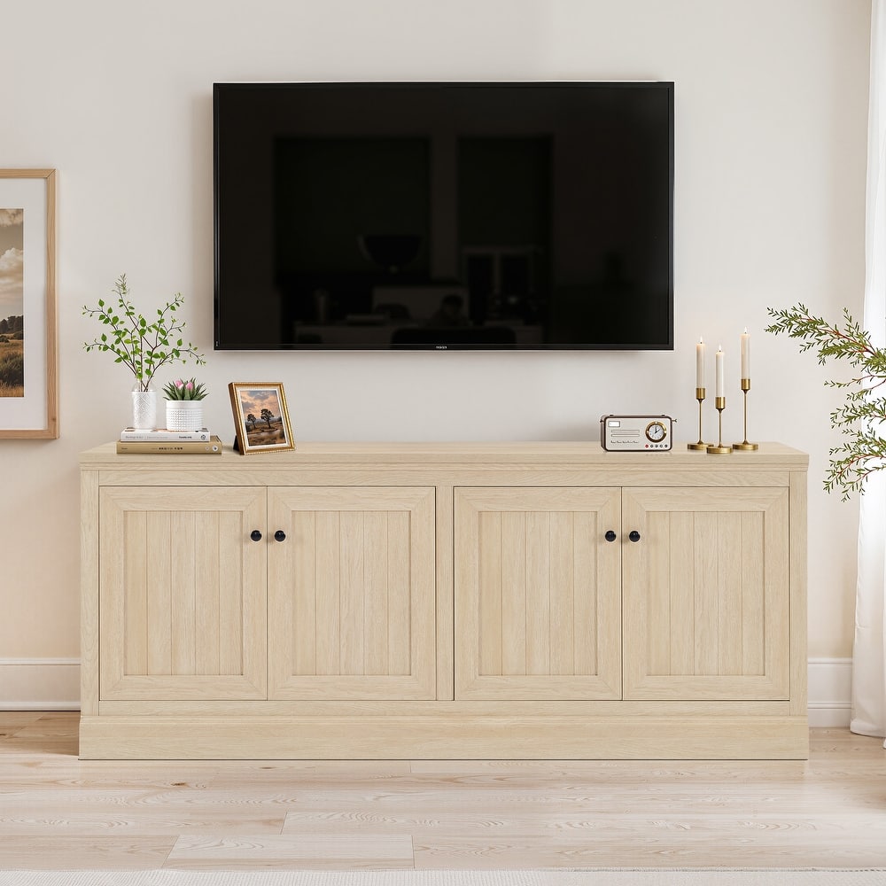 72" Sideboard Cabinet with 4 Doors, Minimalist TV Stand with 2 Compartments for Living Room, Dark Walnut