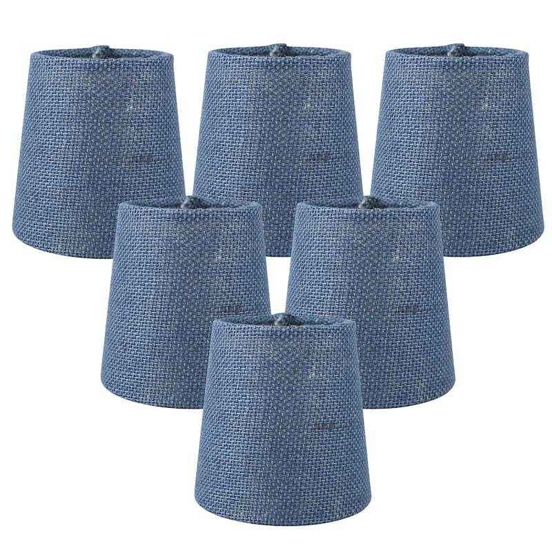 Meriville Burlap Clip On Chandelier Lamp Shades, 3.5-inch by 4.5-inch by 4.5-inch - Set of 6 - Blue