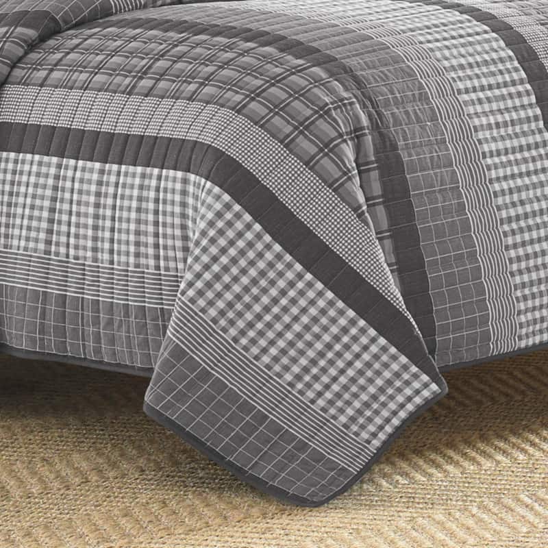 Nautica Gulf Shores Cotton Reversible Charcoal Quilt Set