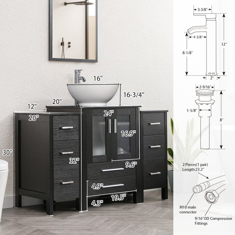 48" Bathroom Vanity Set Vessel Sink Faucet W/ Small Cabinet Combo