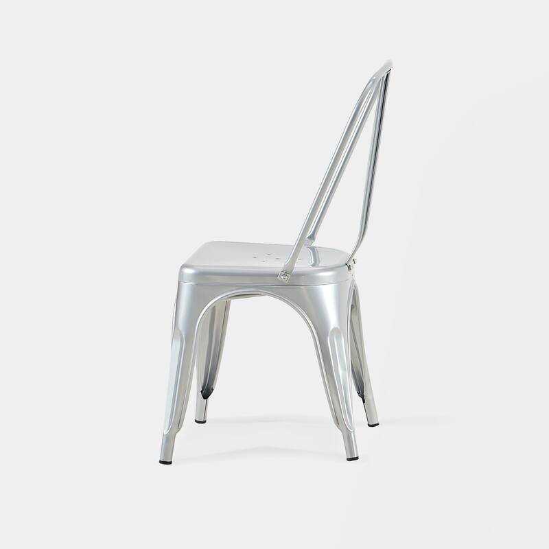 4-Piece Stackable Industrial Dining Chair Set - High Gloss Silver, 18 Inch Seat Height