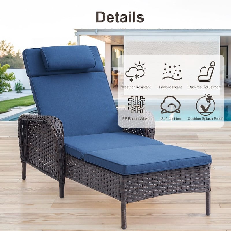 Outdoor Chaise Lounge Chair Adjustable 5-Position - 1-Piece