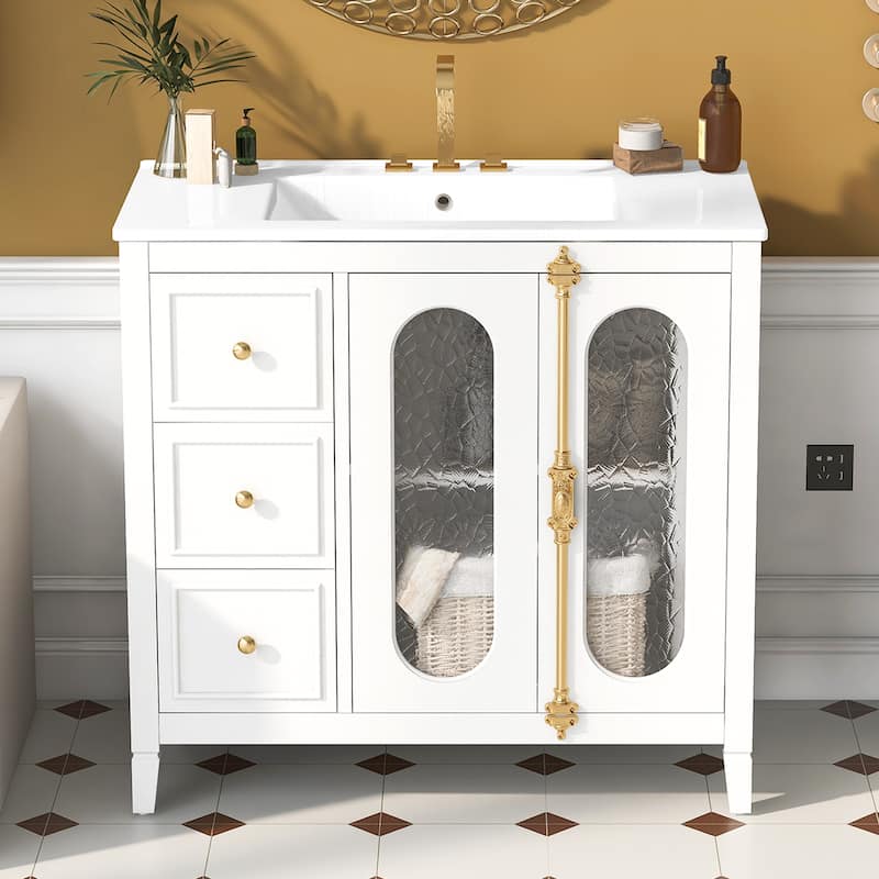 36" Modern Bathroom Vanity – Features 2 Soft-Close Doors & 3 Smooth-Glide Drawers, Solid Wood Frame for Durable Storage‌.