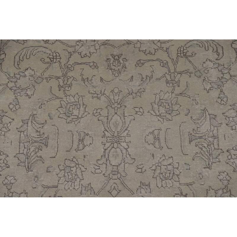Distressed Beige Tabriz Persian Vintage Rug Handmade Wool Carpet - 6'6"x 9'7"