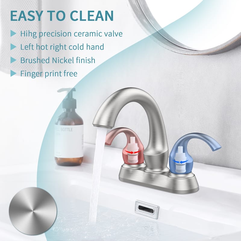 Modern 2 Handle Bathroom Sink Faucet with Pop Up Drain and Supply Hose, Aerator, Anti Fingerprint, Splash Proof, Water Saving