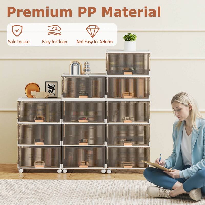 Costway 3-Cube Stackable Storage Bins with Detachable Wheels 13.5Gal - See Details