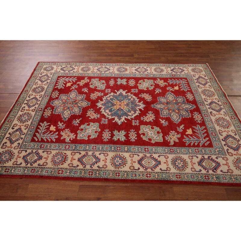 Traditional Kazak Area Rug Hand-Knotted Wool Carpet - 5'1" x 7'0"