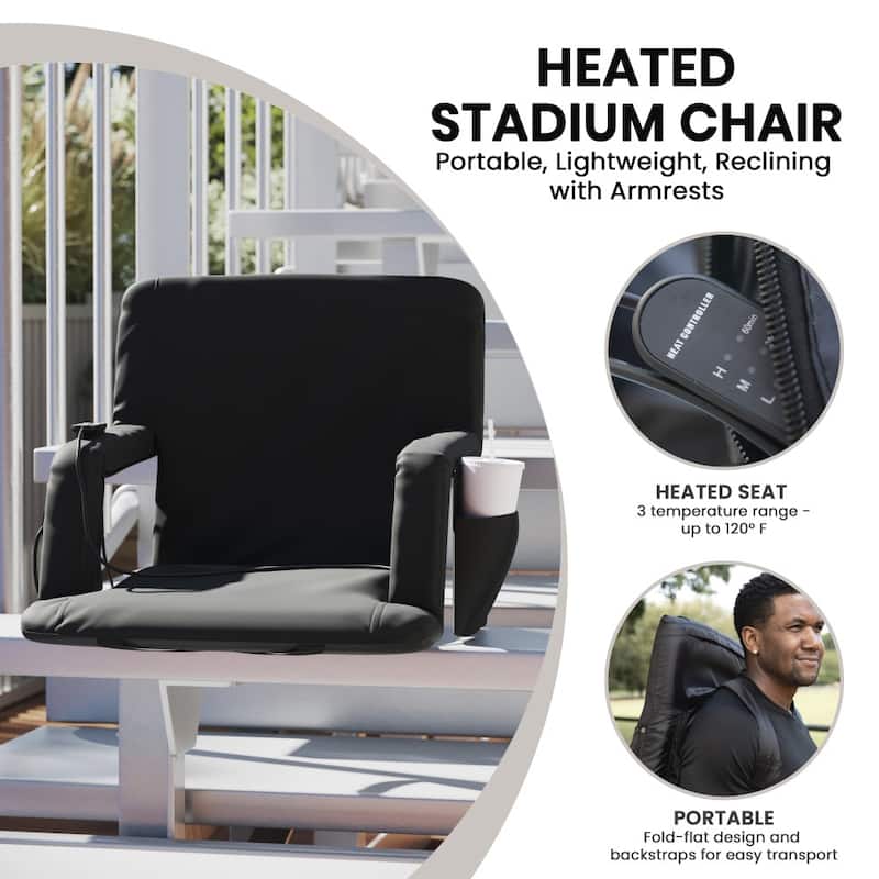 Foldable Reclining Stadium Chair with Backpack Straps and Heated Seat