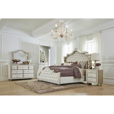 Justine Ivory and Camel 5-piece Bedroom Set with 2 Nightstands