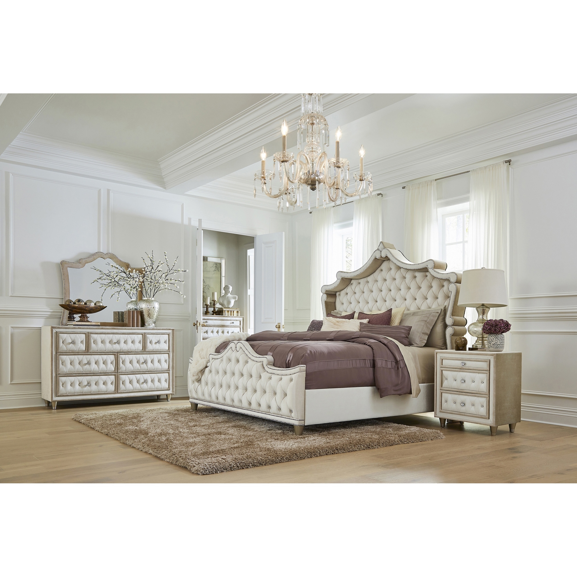Justine Ivory and Camel 6-piece Upholstered Bedroom Set
