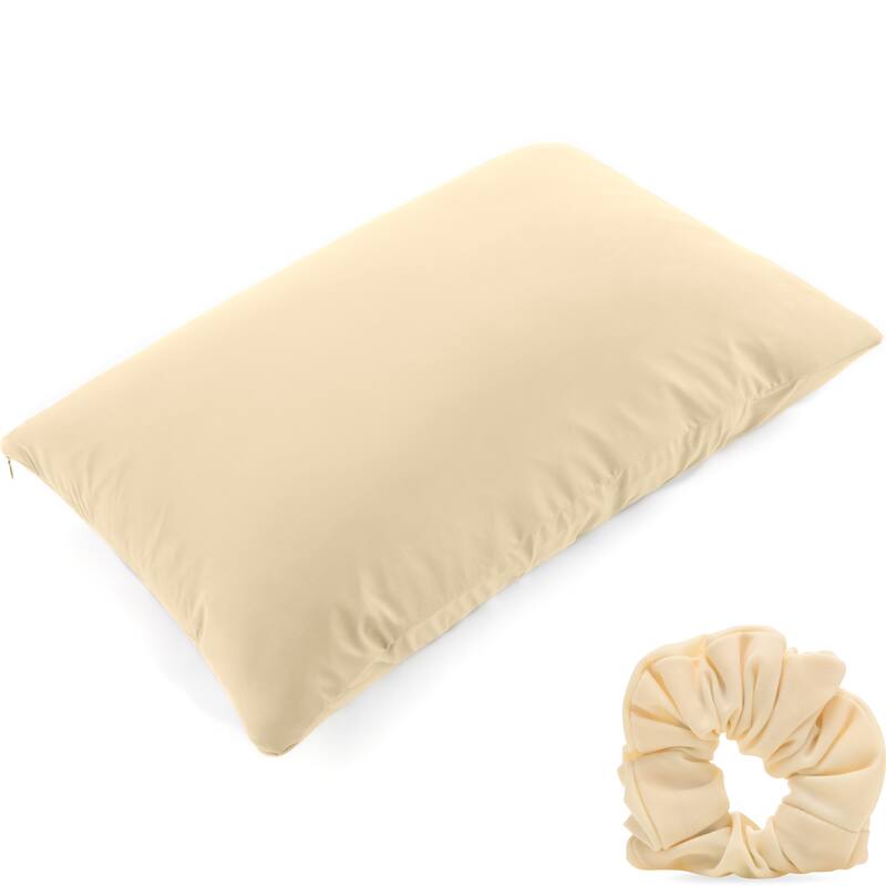 Beauty Pillow Cover Keeps Hair Tangle Free and Bonus Matched Scrunchie - Off White Creme - Standard - 20" x 26"