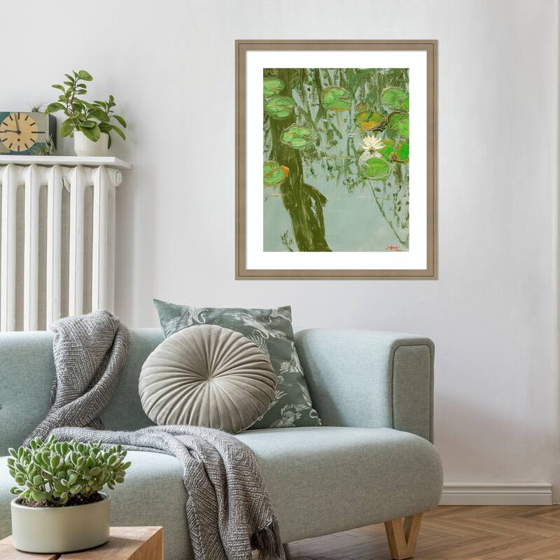 White Water Lily in Pond by Jukyong Park Wood Framed Wall Art Print